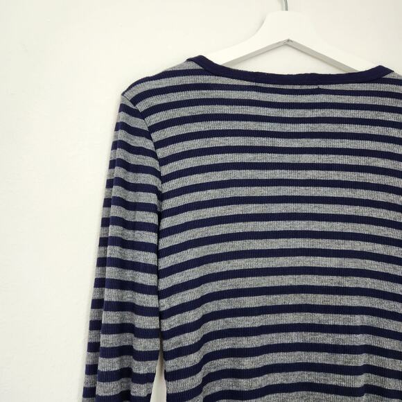 Y2K Michael Stars Navy Blue Gray Striped Long Sleeve Shirt Indie Thumb Holes M - Picture 6 of 8